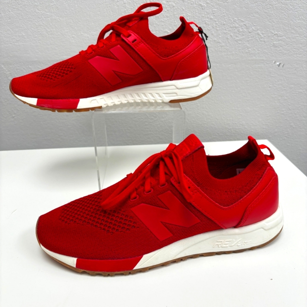 New Balance Red Knit Lace-Up Sneakers